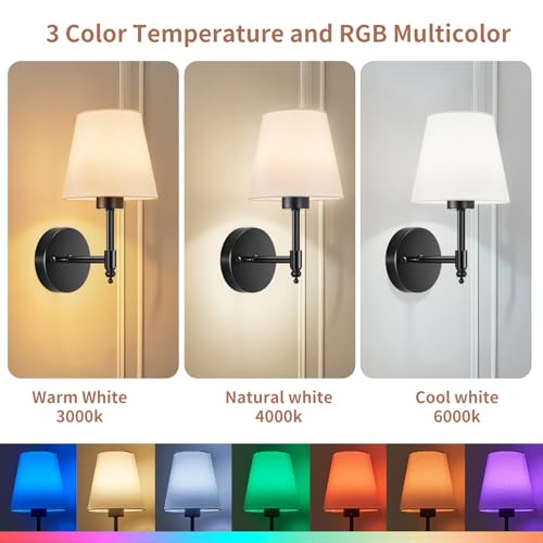 Image of Battery Operated Wall Sconces Set of Two, Rechargeable Wireless Wall Lights with RGB Dimmable Magnetic Bulb and Remote,15 Colors Options Wireless Wall Lamps for Bedroom Living Room Hallway -black