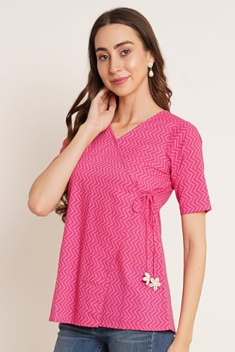 Image of COTLAND Fashions Jaipuri Cotton Angrakha Style Top for Women (Partial Open)