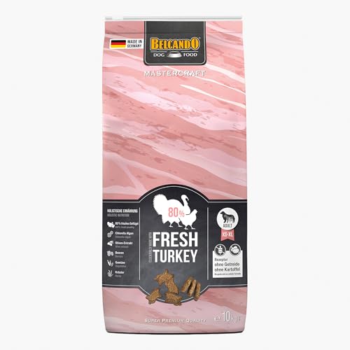 BELCANDO MASTERCRAFT Hundefutter trocken Fresh Turkey, 10kg, Trockenfutter für Hunde mit Truthahn, 80% Frischfleisch, getreidefrei, für alle Rassen, Made in Germany