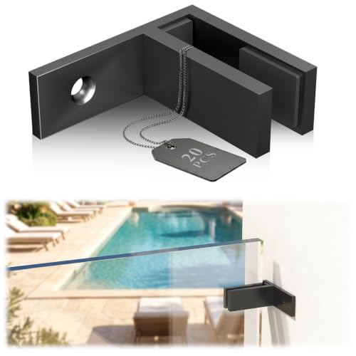 Image of 20 Pack Matte Black Wall to Glass Clamp 90 Degrees Glass Railing Clamp Fit for 3 /8 inch-1 /2 inch(10mm-13mm) Thinkness Balustrade, F Shape T304 Railing Clips for Fence, Balcony Deck, Indoor & Outdoor