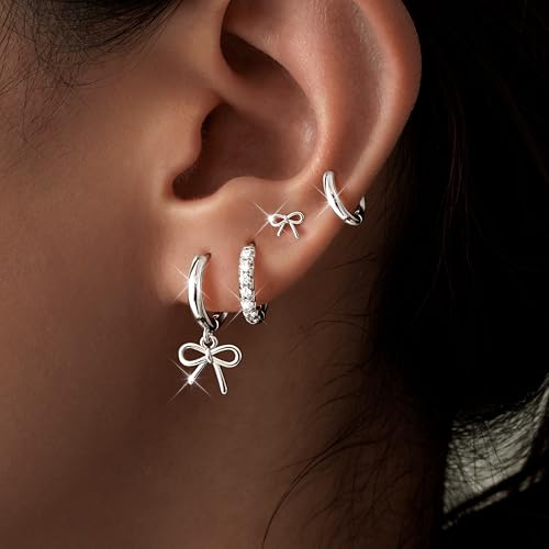 Image of Small Gold Huggie Hoop Earrings Set for Women Men Hypoallergenic 14K Plated Stack Cartilage Earrings, Sterling Silver Multiple Piercing Lightweight Mini Thin Cute Dainty Trendy Jewelry Gifts for Women