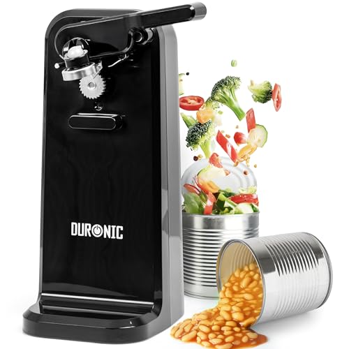Duronic Electric Tin Can Opener CO40 Automatic Tin Openers with Knife Sharpener & Bottle Opener 50W Magnetic Electrical Can Openers One Touch Canopener for Arthritis Elderly Seniors