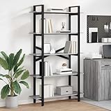 Mokuyary Bücherregal Graues Sonoma 100 x 33,5 x 178 cm Holzwerkstoff Bücherschrank Büroregal Standregal, Aufbewahrungsregal Dekoregal für Wohnzimmer, Schlafzimmer, Büro