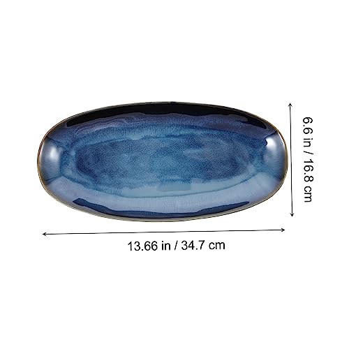 Plato grande rectangular de cerámica azul Wakauto miniatura 6