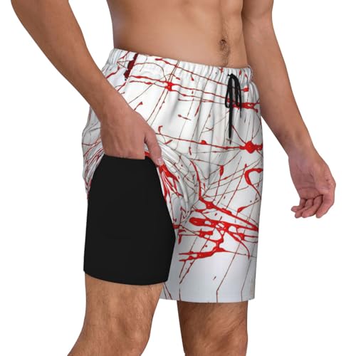 Red Paint Artshort Swim Trunks with Waist Rope and Two Side Pockets Beach Shorts Bathing Suits for Men3