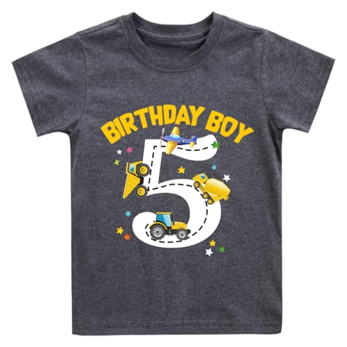 2-6 Years Boys Birthday Shirts Toddler Bday Construction Graphic Cotton Short Sleeve T-Shirt