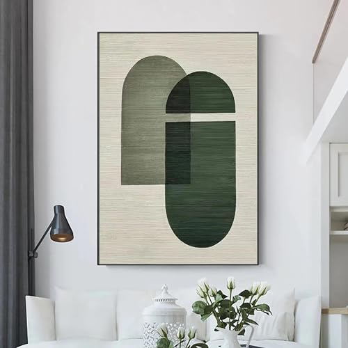 KDXAOBEI Green Wabi-Sabi Wall Art Minimalist Painting Green and Beige