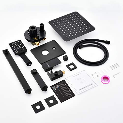 Esnbia Shower System, Shower Faucet Set for Bathroom with High Pressure 10" Rain Shower head and 3 Setting Handheld Shower Head Set, Pressure Balance Valve with Trim and Diverter,Matte Black