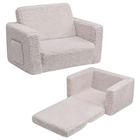 ALIMORDEN Kids Couch, 2-in-1 Fold Out Toddler Chair & Snuggly Foam Lounger Seat, Removable Washable Cover - Soft Reading Couch, Ideal Gift for for Boys and Girls, Light Grey