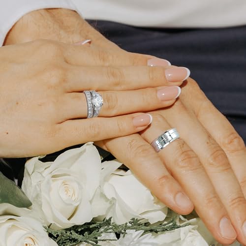 1.5ct Wedding Rings for Women Cubic Zirconia Engagement Bridal Ring Set His Hers Men Titanium Wedding Bands3