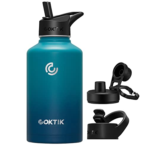 COKTIK 1,8 l Vakuum-Isolierkanne, doppelwandige Edelstahl-Sport-Wasserflasche mit wiederverwendbaren 3 Deckeln für Camping, Fitnessstudio, Fitness oder Büro (dunkle Nacht) Cover