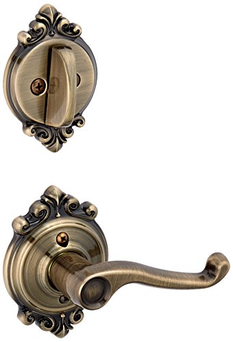 Schlage Lock Company F94FLA609BRKRH Antique Brass Interior Pack Flair Lever Right Handed Dummy Interior Pack with Deadbolt Cover Plate and Decorative Brookshire Rose