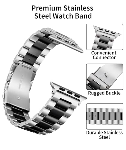 Image of BINLUN Compatible with Apple Watch Band 49mm 46mm 45mm 44mm 42mm 41mm 40mm 38mm Stainless Steel Metal Watch Strap with TPU Watch Case Compatible with iWatch Series(Watch Not Included)