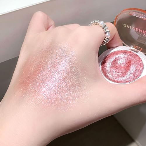 Image of Highlighter Makeup Palette for Blush,Contour,Shadow,Face or Eye Makeup, Shimmer Glow, Creamy Mousse Pressed Powder, Intensely Pigmented (B03-04# Glass Pink)