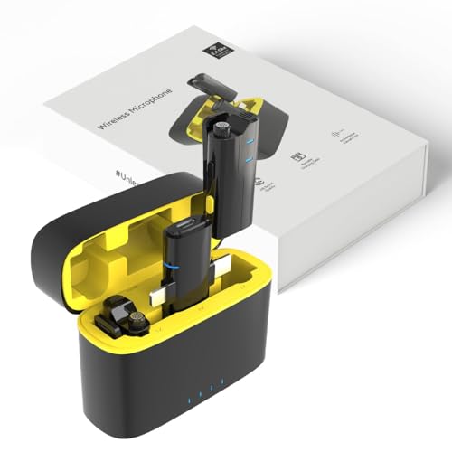 Image of Omnidirectional Wireless Lavalier Microphone for Android /iPhone 3 in 1 Collar Mic with USB-C & Lightning Plug | Rechargeable Wireless Mini Portable Bluetooth Speaker with Microphone (Yellow-SX80)