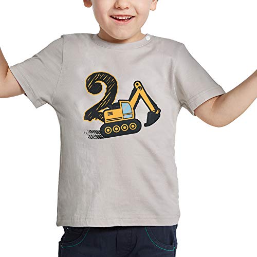AMZTM Kinder Bagger T-Shirt 2. Geburtstag Kleinkind Jungen 2 Jahre Boy Shirt Bagger Partybedarf Kurzarm bedrucktes GrauTop 100% Baumwolle B-Day Party
