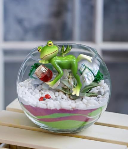 Figura decorativa de rana verde para jardín y macetas miniatura 5