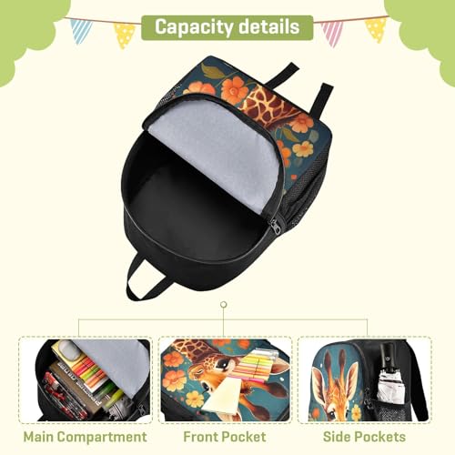 RunningBear Floral Giraffe Teal Kids Backpack for Boys Girls Lightweight School Bag for Kids4