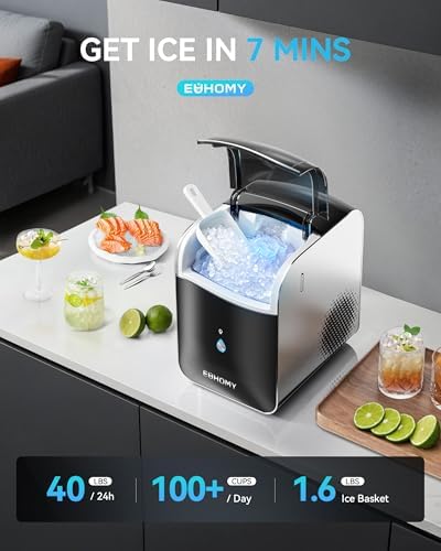 EUHOMY Smart Nugget Ice Maker Countertop, Pebble Ice Maker Machine with APP Control, 40lbs/24H, Ready in 7 Mins, Self-Cleaning, Portable Sonic Ice... - Image 3