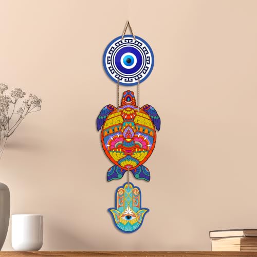 Image of Artvibes Sea Turtle Evil Eye Wall Art for Home Entrance | Protective Nazar Battu MDF Hanging Decor | Vastu Decorative Accent for Living Room | Office | Bedroom & Balcony | Housewarming Gift (WH 8540N)