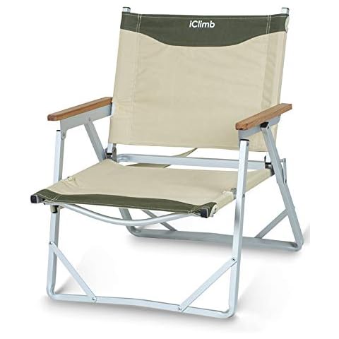 iClimb Ultralight Low Beach Concert Camping Folding Chair with Handle and Shoulder Strap (Beige) Cover