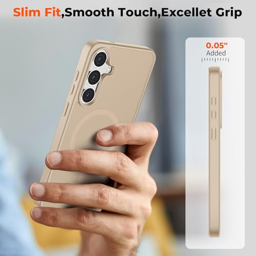 Image of SUPFINE Magnetic for Samsung Galaxy S25 FE Case with Screen Protector, (Built-in Magnets) (Military Grade Drop Protection) Slim Translucent Shockproof Phone Case,Pink Gold
