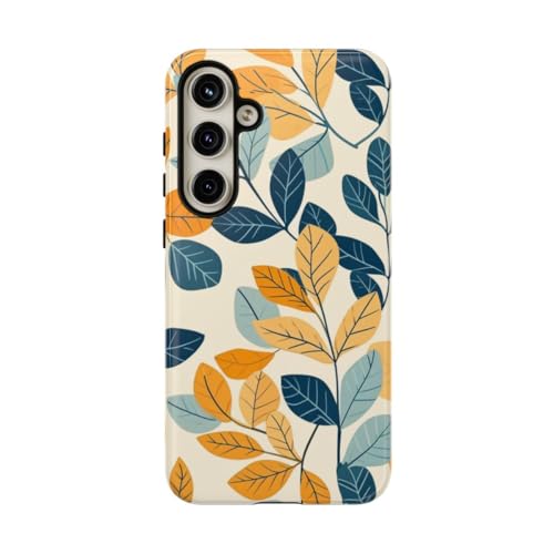 Coque Samsung S24 Plus rigide brillante anti-rayures motif feuille bleue