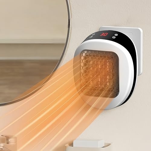 600W Ceramic Plug-in Heater, 3s Fast Heating & 12H Timer, LED Display & Remote, Rotating Plug, Quiet Small Electric Wall-Heater for Bedroom & Bathroom and Office (White)