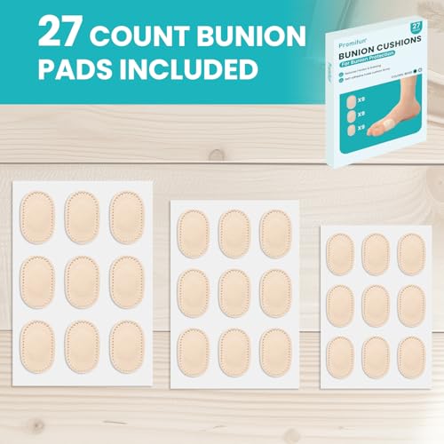 Image of Promifun Bunion Pads to Wear with Shoes - Moleskin Protect Feet for Men and Women - Water-Resistant Self-Stick Adhesive - 27 ct Bunion Cushion