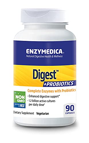 Enzymedica, Digest + Probiotics, Enzyme Support for Healthy Digestion and Relief from Occasional Gas, Bloating, and Indigestion, 1.2 Billion CFU, 90 Capsules (FFP)