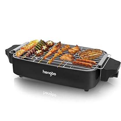 Elektrogrill Tischgrill Elektrisch Elektrogrill für Balkon Rauchfreier BBQ Grill mit Abnehmbarer Fettauffangschale für 2– 4 Personen Balkon Indoor Grill Party,1800W - Schwarz