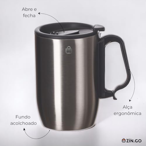 Copo Caneca Térmica Inox 350 ML Com Alça Para Café Chá Chocolate SHOP ZIN.GO (Cinza)