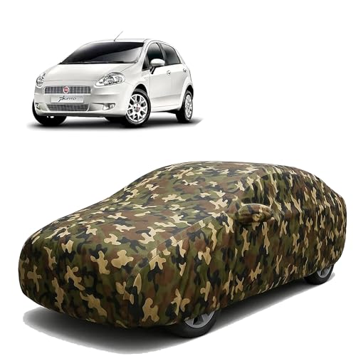 Image of Sulfar 100% Waterproof Car Body Cover Compatible with Mirror for Fiat Grande Punto with Long Lasting Durable Material (Triple Stitched, Full Bottom Elastic, Camouflage Army)