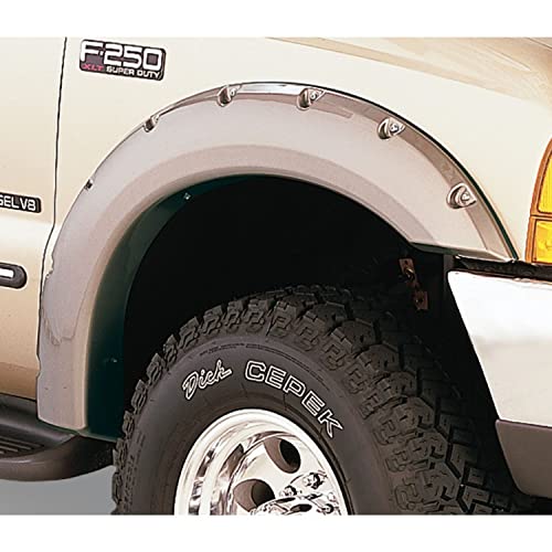Bushwacker Pocket/Rivet Style Front Fender Flares | 2-Piece Set, Black, Smooth Finish | 20049-02 | Fits 1999-2007 Ford F-250/F-350/F-450/F-550 Super Duty Styleside
