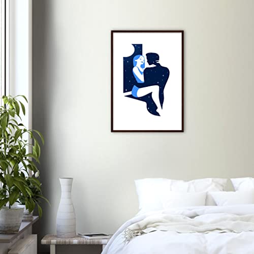 Décoration murale romantique Embrace bleue : tableau encadré bois foncé 50x70