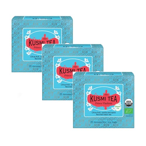Kusmi Tea® | Té Negro Cítricos, Vainilla, Especias | Té Negro Príncipe Vladimir | Té Negro Canela, Vainilla, Clavo, Cítricos - 3 x 20 Filtros