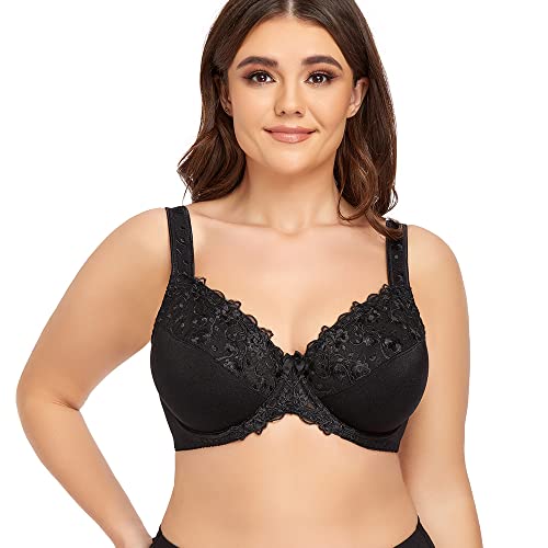 Ayigedu UK Women's Underwire Full Coverage Bra Non Padded Plus Size Minimizer Bras 44-B Black