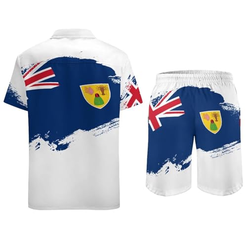 Mens Tajikistan Flag Brush Stroke 2 Piece Short Sleeve Casual Button Down Shirt And Shorts Suits4