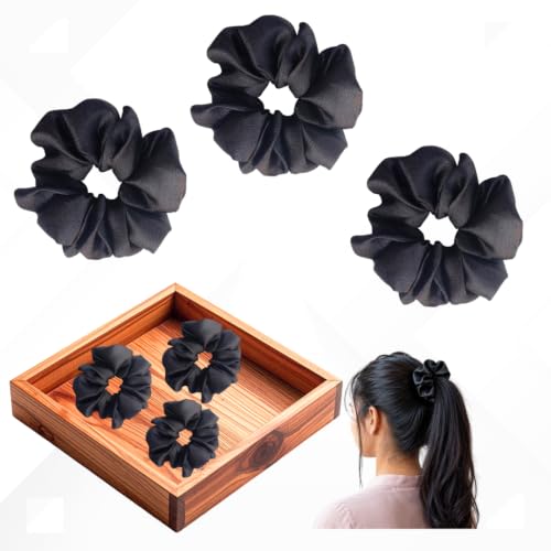 Image of Crunchy Hair Band |Pack of 3|Scrunchie Rubber Band for Hair (Blak)