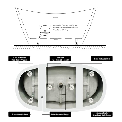 Empava Luxury 67" Acrylic Freestanding Bathtub , Contemporary Soaking Tub by Empava - Image 7