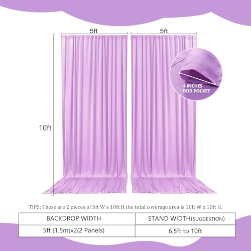 Image of 2 Panels Light Purple Backdrop Curtain, 10 x 10 Feet Polyester Background Curtains for Parties, Weddings, Baby Showers, Halloween, Christmas, Birthday Party Photoshoot Backdrop Curtains Decorations