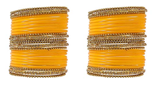 Image of NMII Glass With Zircon Gemstone Studded Worked and Ball Chain Or Plane Gloosy Finished Bangles Set For Women and Girls
