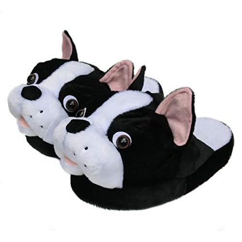 Onmygogo Fuzzy Animal Plush Slippers for Women and Men, Winter Indoor Home Scuff Slippers for Adult 9-11 Boston