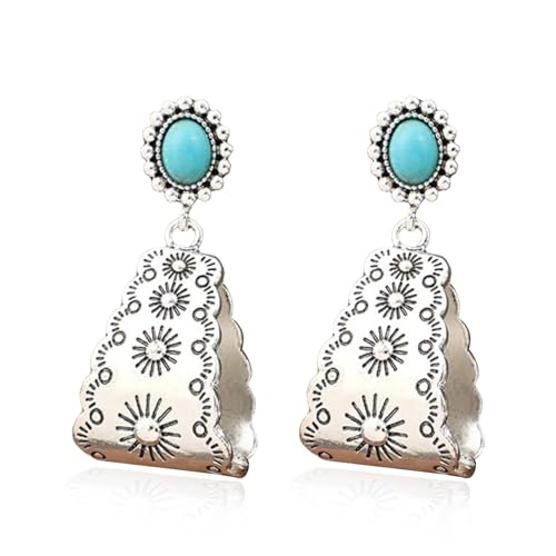 Western Earrings Outfit for Women Oval Silver Earrings Dangle Turquoise Western Jewelry Country Concert Outfits for Women Dress Cowboy Chic Rodeo Outfit Shirts Dress Accessories