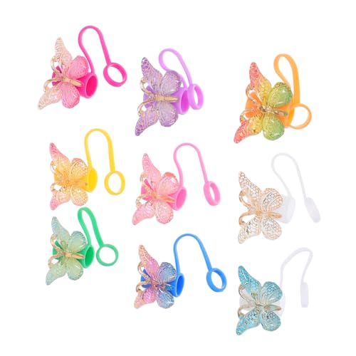 ERINGOGO 9個シリコーン製バタフライストローキャップ 飲み物用防塵保護カバー タンブラー用デコレーションストロートッパー 再利用可能でパ