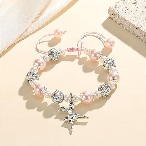 Dance Recital Gifts for Women, Dancing Sparkle Pink Dance Bracelet for Dance Lover Team, Ballerina Gift for Ballet Dancer, Dancing School Competition Gifts for Ballet Friends Mate2