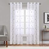 Silver Star Print Curtains White Sheer Window Drapes With Twinkle Star for Living Room 2 Panels Eyel