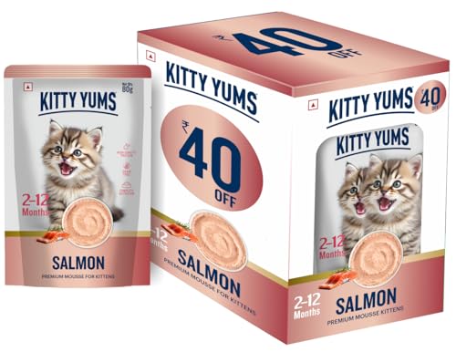 Image of Kitty Yums Kitten Wet Mousse 80g(4+1) Pack of 5, 400g | Salmon | Rich in Protein | Promotes Hydration & Easy to Digest | No Artificial Flavours | Packed with Essential Vitamins & Antioxidants