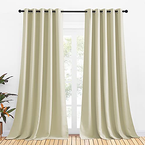 NICETOWN Room Darkening Curtain Panels for Cafe, Thermal Insulated Grommet Room Darkening Draperies/Drapes for Window (Beige, 2 Panels, W70 x L95 -inc