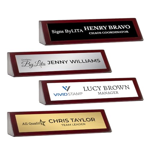 Custom Color Logo Rosewood Nameplate - Personalized Desk Sign with Company Logo, Name, and Title (2 x 10" or 2 x 8")